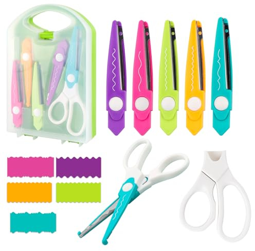 6Pcs/Set Craft Scissors Decorative Paper Edge Scissors with Storage Box Set, 5 Kinds Zig Zag Edges Scissors Great for DIY Projects Paper Card,Photo, Scrapbook,Office School Home Manual (Green)