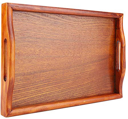 Servicio de madera de agua Bueca Bandeja para el desayuno de madera Bandeja para servir té con mango rústico Acabado suave Artículo elegante para decoración del hogar Organizador