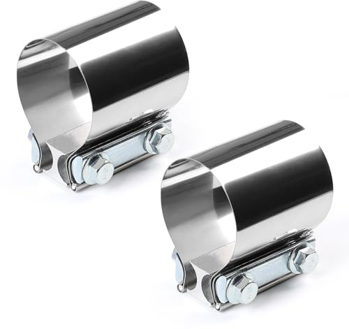 LALAGO 2Pcs fascetta per scarico in acciaio inossidabile Ø 60 mm, connettore per tubi con doppia fascetta, morsetto per tubo di scarico universale, connettore per tubo di scarico (Ø 60mm / L: 76,2mm)