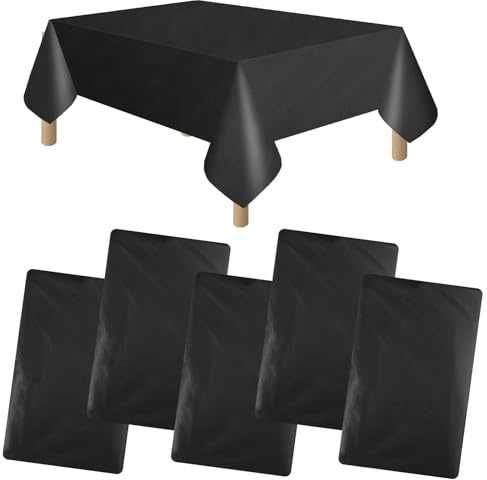 5 Pezzi Tovaglia Nera, 137 X 274 cm Rettangolare Tovaglia di Carta, Resistenti All'Acqua E All'Olio PEVA Tovaglie Di Carta Per Feste Adatte a Natale, Feste di Compleanno, Matrimoni e Picnic (Nera)