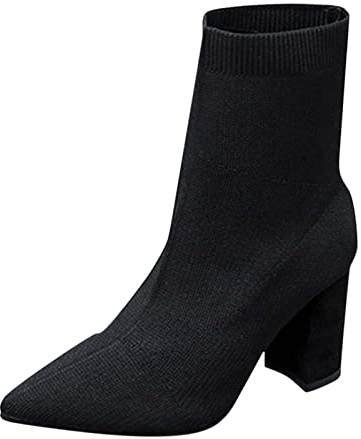 Stivaletti da donna con tacco – Stivali da calze, a maglia, con tacco a blocco, alla caviglia, con tacco alto, stivali invernali, stivali corti