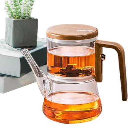 Magiic Tekanna – magisk tekanna med infusionsenhet | vattenseparering | glastekanna med trähandtag, tjockt glas klar tekanna, robust högtemperaturbeständiga tekannor för restaurang,