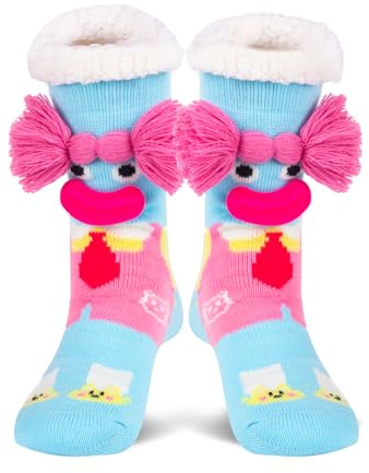 WOTENCE Calcetines Mujer Antideslizantes Invierno Calcetines Térmico de Punto Para Estar por Esponjosos Lindos Animales Casa （Azul）