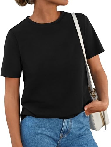 PRETTYGARDEN Womens Summer Tops 2026 Casual Basic Crewneck Short Sleeve Shirts Spring Fashion Clothing Going Out Outfits(Black,Small)