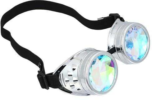 Supvox Steampunk, occhiali caleidoscopio con lenti di cristallo arcobaleno, elastico regolabile in argento, cornice per festival e occhiali da festa per Raver