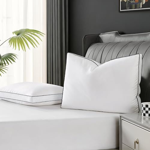 Mosluna Feather Down Pillows Queen Size Set of 2, Luxury Hotel Collection Bed Pillows for Sleeping, Gusseted Down Pillow for Bed, Soft Fluffy Medium Firm for Side Back Stomach Sleepers 20x30 in.