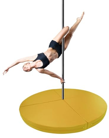 Generisk fallskyddsmatta för dansstänger – tjock, stötdämpande, rund matta för yoga, lyra och hemmagym – 150 cm x 3 cm (59 x 1,2 tum) – gul sportskyddsmatta