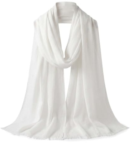 Kemay Scarf for Women Lightweight Linen Scarves and Wraps Large Summer Shawl White Pashmina Head Neck Scarf for Wedding Evening Dress