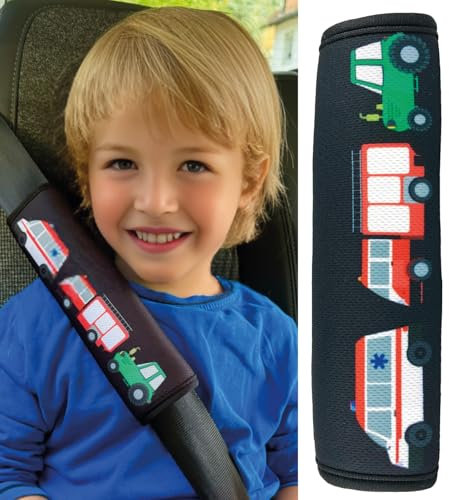 HECKBO 1x Kinder Auto Gurtpolster Gurtschutz mit Feuerwehr Traktor Krankenwagen Motiv - Sicherheitsgurt Polster für Kinder und Babys- Ideal für jeden Gurt Autositzerhöhungen Kinder Fahrradanhänger