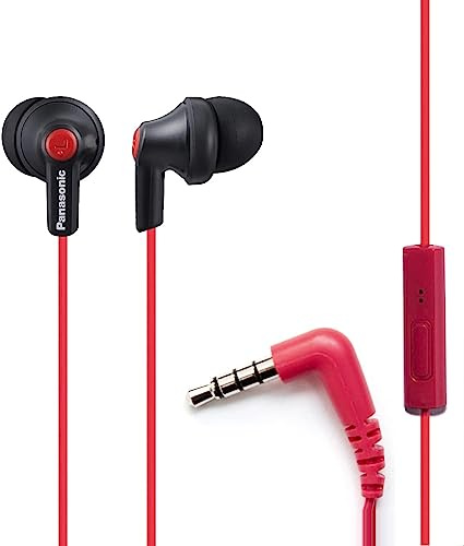 Panasonic ErgoFit RP-TCM125-KB - Auricolari con microfono e controllo chiamate, compatibili con iPhone, Android e BlackBerry, colore: Nero opaco/Rosso, S/M/L
