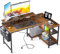ODK Gaming Tisch L Form, 120x80cm Schreibtisch L Form mit Regal Reversibe, Eckschreibtisch mit USB-Ladeanschluss & Steckdose, Ecktisch mit Monitorständer für Büro, Heimbüro, Braun