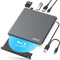 Externes Blu Ray CD DVD Laufwerk USB 3.0 & Type-C CD/DVD Blu-Ray Brenner Writer mit 2 USB & SD/TF Slots, Optical 3D BD Bluray Laufwerk Extern für PC Laptop Windows 11/10 Mac MacBook