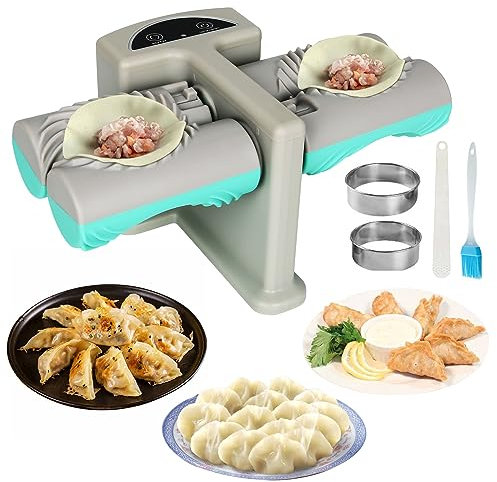 Elektrische Ravioli Maker, Doppelkopf Dumpling Maker Knödel Schimmel, Automatische Knödelmaschine, Teigtaschenformen Ravioli Maker, Schnell & Bequem zur Herstellung (2-Knödel-Größe Design)