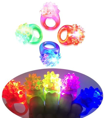 Anelli Luminosi,LED Dito,4 Pezzi Party Light up Anelli,Anelli Luminosi LED Divertenti Bomboniere,Anelli Lampeggianti Giocattoli con Luci,Anelli Gomma Gelatina Bumpy,Party Light up Toys Ring Light Up
