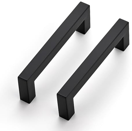 Ravinte 20 Pack Kitchen Door Handles Black Handles for Cupboard 96mm | Square Bar Grip, Smooth Pull Feel, For Cupboards, Wardrobes, Cabinets, Drawers, Kitchen Door Hardware, Furniture Restyle