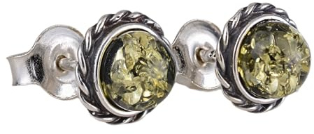 Gioielli in ambra da donna, in argento Sterling 925 e ambra verde baltica, orecchini a perno con piccole pietre preziose, collezione di gioielli in argento Sterling, pietre preziose, ambra, Gemma,