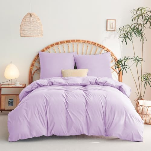 WAVVE Bettwäsche Lila 155x220 3teilig - 1 Bettbezug 155x220 cm + 2 Kissenbezüge 80x80 cm, ÖKO-TEX Mikrofaser Bettwäsche-Sets mit Reißverschluss, Weich & Bügelfrei