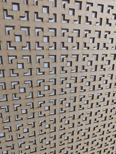 Träskiva dekorativ panel, väggskiljevägg, kylarskydd galler, möbeldekoration, laserskuren från 3 mm tjock MDF-skiva (storlek 1200 mm x 620 mm) med pimlico-mönster (006A). Tillverkad i Storbritannien