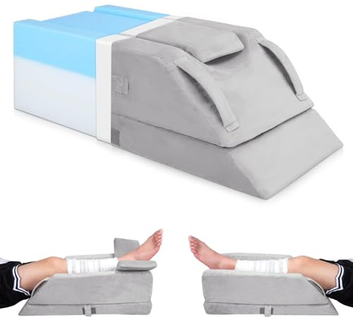 INFANZIA Adjustable Leg Elevation Pillows for After Surgery, Injuries, or Rest, Memory Foam Ankle Knee and Leg Wedge Pillow for Sleeping with 3 Handles and Insert Pad, Washable Velvet Cover