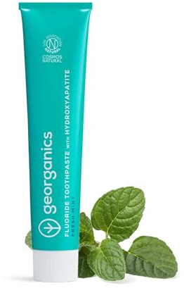 Georganics Fluoride Toothpaste with Hydroxyapatite - 75ml - Fresh Mint - 100% Natural & Sustainable - Superior Protection - Prevent Cavities & Tooth Decay - Fight Plaque - for Fresh Breath