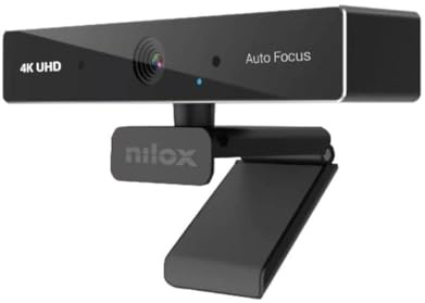 Nilox, Webcam 4K UHD, 30fps con Enfoque Automático, Micrófono Incorporado, Resolución Full HD, Ángulo de Visión 80º, Cable de 200 cm, Compatible con Windows y Mac OS, Plug&Play, Negro