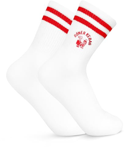 Kaempe Calcetines para Döner Kebab, Divertidos Calcetines de Tenis con Diseño para Hombres y Mujeres para Regalos, Blanco, 38-44