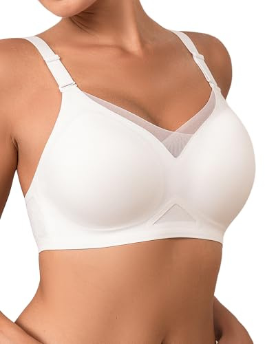 SHARICCA Bras for Women Seamless Push Up Bra Non Wired Full Coverage Lace Wireless Bralettes T Shirt Soft Comfort Support Bras,White,XL