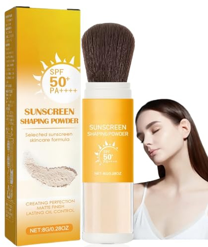 SPF50+Mineral Sunscreen Setting Powder,SPF 50 Mineral Brush Powder,SPF 50 Face Sunscreen for Scalp Hair,Po/wder Sunscre/en for Face,Lasting Lightweight Breathable Sun Protection Pow/der,Suncream Brush