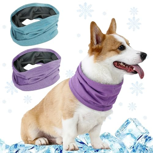 KASESSS 2 Pcs Dog Cooling Bandana, Summer Dog Cooling Collar, Coolings Bandana for Dogs, Breathable Pet Coolings Collar, Instant Neck Wraps for Outdoor, Ice Prevent Sunstroke, Purple, Blue, M