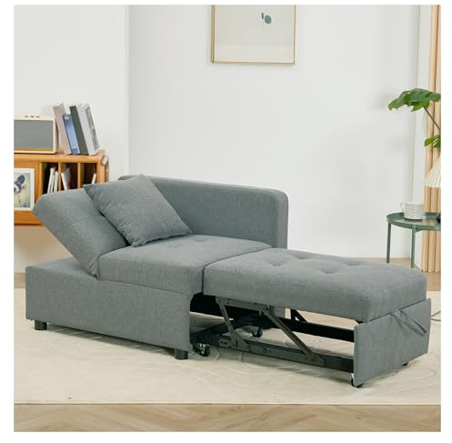 INMOZATA 3-in-1 Chair Bed Velvet Chaise Lounge Sofa with Adjustable backrest and Feet Single Sofa Bed Convertible Sofa Chair for Living Room/Bedroom/Lounge（Grey）
