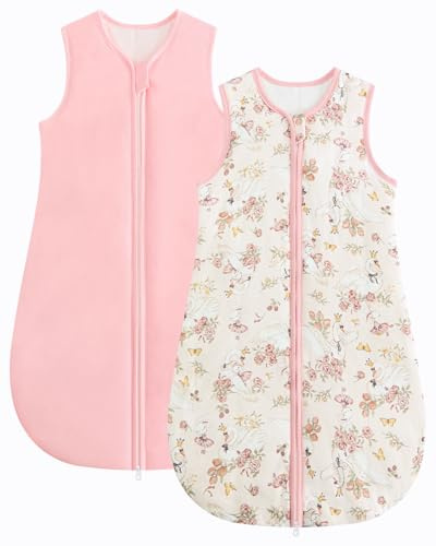WYTbaby Sacco nanna 1,5 Tog, confezione da 2 pezzi, 100% cotone, caldo per tutto l'anno, per neonati, 36 mesi, Cigno Rosa, 0–6 Monate