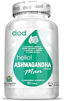 Ashwagandha KSM-66 Hombre Estrés Sueño Energía Withania Somnifera Adaptógeno Natural Complemento Alimenticio Vegano 90 Cápsulas Dod Essentials