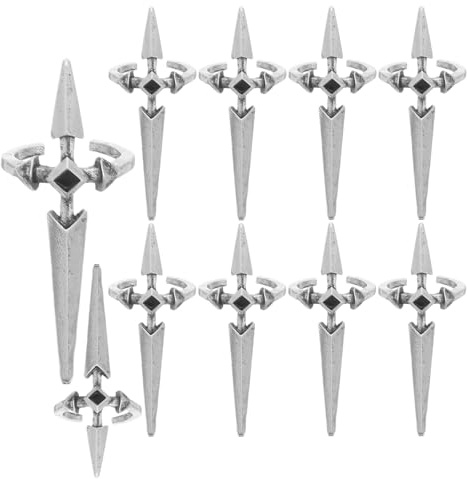 HONITANO 10 anillos de uñas con forma de cruz para mujer: joyería ajustable y abierta para la punta del dedo. Accesorios para decoración de uñas con forma de espada, ideales para fiestas y