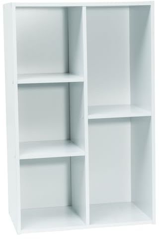 WERKA PRO Meuble Bas Blanc 5 Niches - Panneaux de Bois MDF - 80 x 50 x 29 cm - Livré en Kit avec Plan de Montage - pour Salle de Bain, Chambre ou Dressing - Compact et Élégant