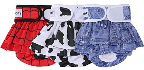 Avont 3 Pack Washable Female Dog Diapers, Reusable Period Diapers Cover for Girl Doggies Heat Cycle, Incontinence -Red/Blue/White(L)