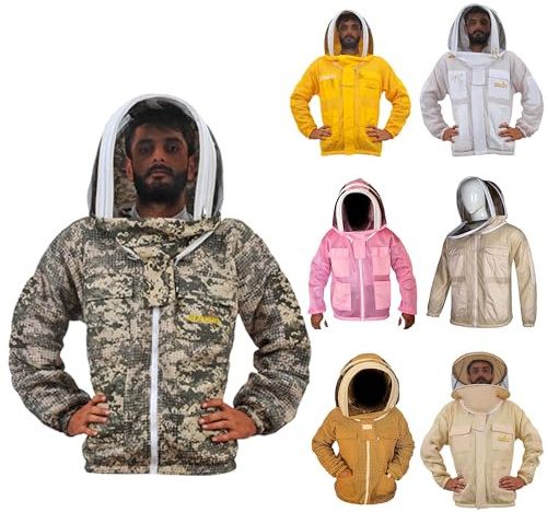 URBANSBEE Giacca Apicoltura 3 strati professionale con Cappello Fantasia Maschera ventilata Apicoltore Camiciotto Beekeeping Jacket protezione per apicoltori (S, Camouflage)