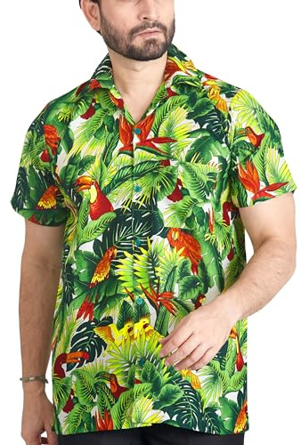 CLUB CUBANA Camicia Hawaiana Floreale Casual A Maniche Corte Classica Slim Fit da Uomo L