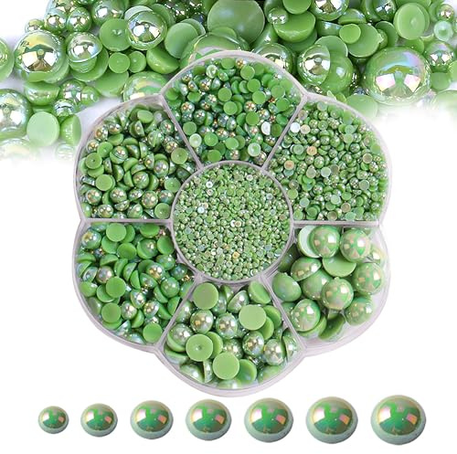 5600 perlas semicirculares de imitación con parte trasera plana para manualidades, 7 tamaños para manualidades, joyería, zapatos, tazas, decoración de teléfono (24 verde oscuro AB)