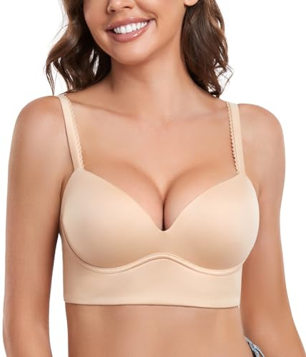 DotVol Sujetador sin Aros para Mujer Sujetador Push up de Diario Cómodo Acolchado Ropa Interior Tallas Grandes(95B,Beige)