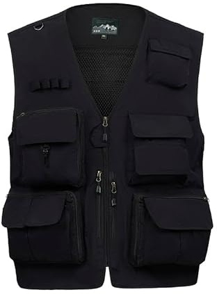 LBL Men's Fishing Vest Outdoor Work Safari Travel Vest Multi Pockets Waistcoat Camping Hunting Photography Outerwear Gilet MG8898 Black XXL