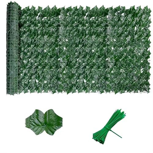 Künstliche Efeu Hecke Sichtschutz, 100 x 300cm (2 * 50x 300cm) Sichtschutz Balkon Blätter Efeu Sichtschutz Garten, Zaun Sichtschutz Grün Kunstpflanzen Künstliche Blätter Sichtschutz für Den Garten