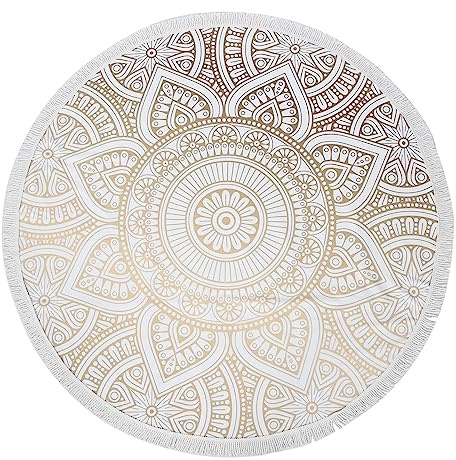 HUTSRAI Strandtuch aus Mikrofaser, rund, Boho, Hippie, indisch, mit Quasten, Wickeldecke, Übergröße, -Wandteppich