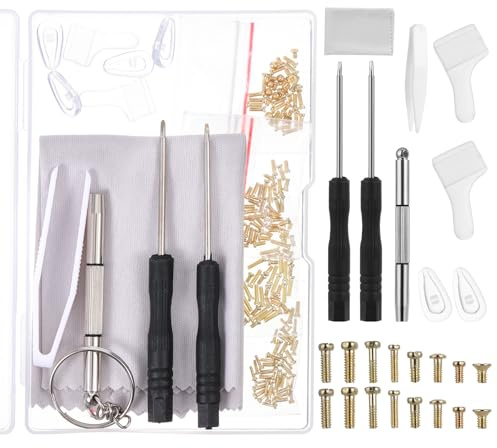 150 stycken glasögon reparationsset glasögonskruvar glasögonreparation set verktygsset med skruvmejsel och pincett för glasögon solglasögon presbyope reparation glasögon solglasögon solglasögon