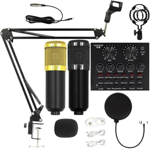 Attrezzatura Per Live Streaming - Set Microfono A Condensatore Multiuso, Kit Podcasting Con Microfono Cardioide | Staffa A Sbalzo Per Scheda Audio Con Montaggio Antivibrante, Forniture Per Registrazio