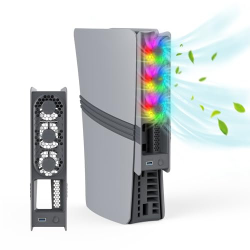 Lüfter für PS5 Pro/PS5 Slim,Konsole Externer Lüfter Kühler,RGB Beleuchtung Leise Lüfter für PS5 Pro/PS5 Slim Disc&Digital Edition (grau)