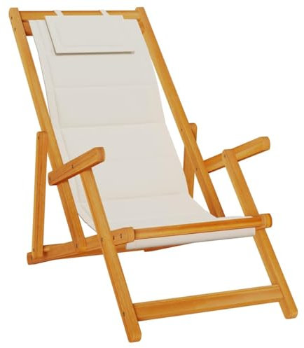 vidaXL Strandstuhl mit Armlehnen Klappbar Hellgrau Akazie Textilene