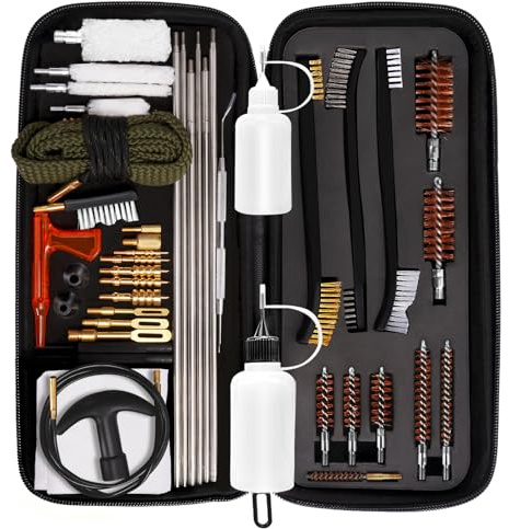 ToopMount Kit de Nettoyage Universel pour la Plupart des Armes de Poing, Fusils de Chasse, Kit d'Outils de Nettoyage 45 en 1 avec Bouteilles, Corde de Nettoyage et Étui à Fermeture Éclair