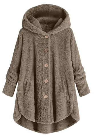 Cozy Bed Jackets for Women Fuzzy Fleece Sherpa Wearable Blanket Hoodies Button Plus Size Soft Warm Fall Winter Sweaters Long Sleeve with Hood Causal Jacket Sleep Pajama Ladies Coat 2025 Khaki M