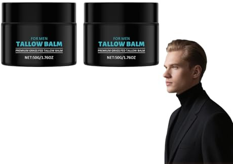 Baume de suif anti-rides pour hommes - Hydratant pour le visage au suif de bœuf nourri à l'herbe, crème hydratante pour le visage pour hommes, fouetté biologique et tous les types de peau (2 boîtes)