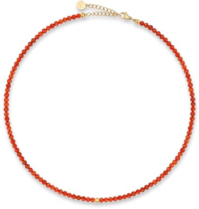 GD GOOD.designs Collana di perle da donna in pietre naturali autentiche sfaccettate da 4 mm | Collana in corniola regolabile con placcatura in oro 18K (40–45 cm) | Collana boho impermeabile (rosso)
